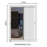 Placard Soltero Denver 2 Puertas Corredizas con Espejo Blanco
