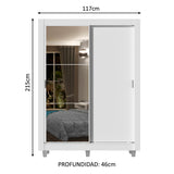 Placard Soltero Dallas 2 Puertas Corredizas con Espejo 2 Cajones con Patas Blanco