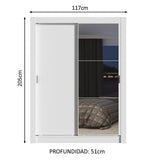 Placard Soltero Dallas Plus 2 Puertas Corredizas con Espejo 4 Cajones Blanco