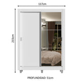 Placard Soltero Dallas Plus 2 Puertas Corredizas con Espejo 4 Cajones con Patas Blanco