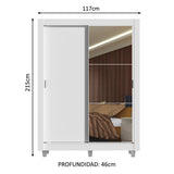 Placard Soltero Denver 2 Puertas Corredizas con Espejo con Patas Blanco
