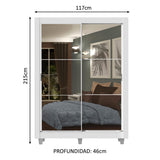 Placard Soltero Dallas 2 Puertas Corredizas con Espejo 2 Cajones con Patas Blanco