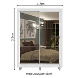 Placard Soltero Dallas Plus 2 Puertas Corredizas con Espejo 4 Cajones con Patas Blanco