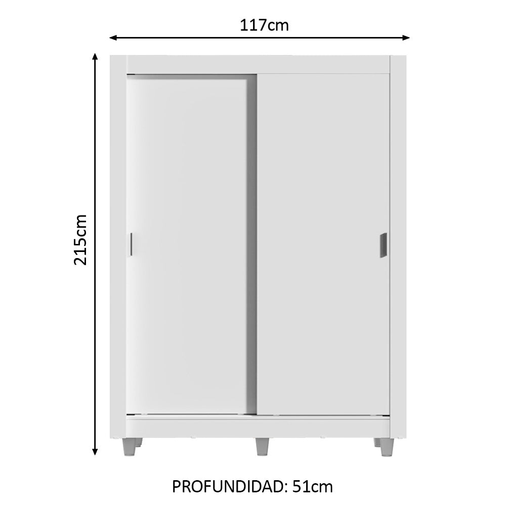 Placard Soltero Dallas 2 Puertas Corredizas 2 Cajones con Patas Blanco