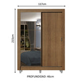 Placard Soltero 2 Puertas Corredizas con Espejo 2 Cajones con Patas Marrón Dallas