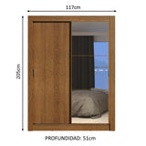 Placard Soltero 2 Puertas Corredizas con Espejo 4 Cajones Marrón Dallas Plus