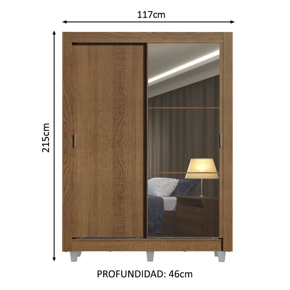 Placard Soltero Denver 2 Puertas Corredizas Espejo con Patas Marrón