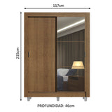 Placard Soltero Denver 2 Puertas Corredizas Espejo con Patas Marrón