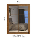 Placard Soltero 2 Puertas Corredizas con Espejo 4 Cajones Marrón Dallas Plus