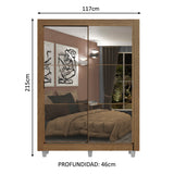 Placard Soltero 2 Puertas Corredizas con Espejos 4 Cajones con Patas Marrón Dallas Plus