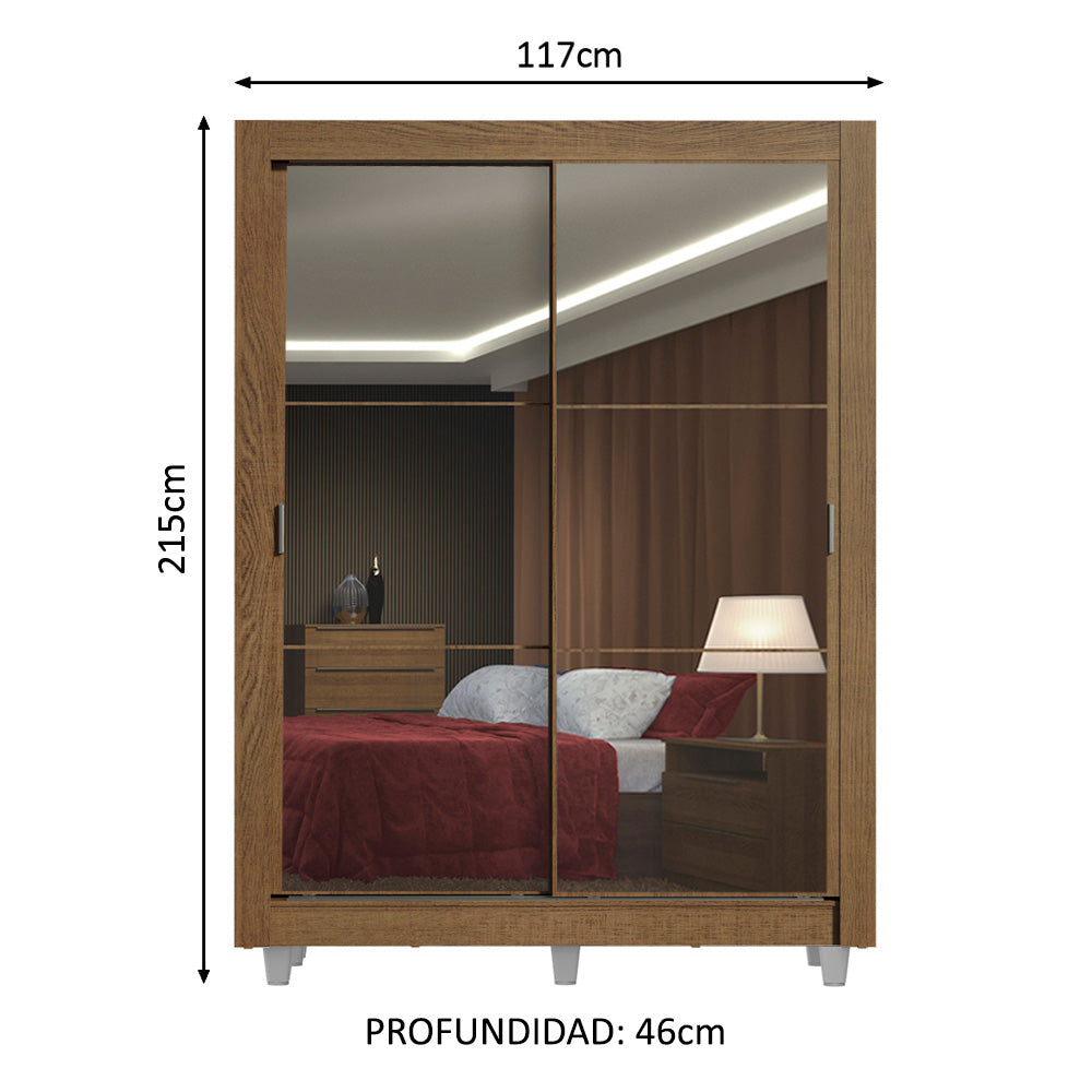 Placard Soltero Denver 2 Puertas Corredizas Espejos con Patas Marrón