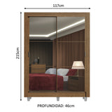 Placard Soltero Denver 2 Puertas Corredizas Espejos con Patas Marrón