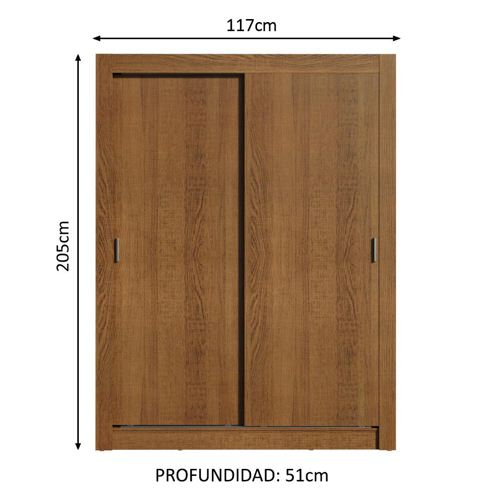 Placard Soltero Dallas Plus 2 Puertas Corredizas 4 Cajones Marrón