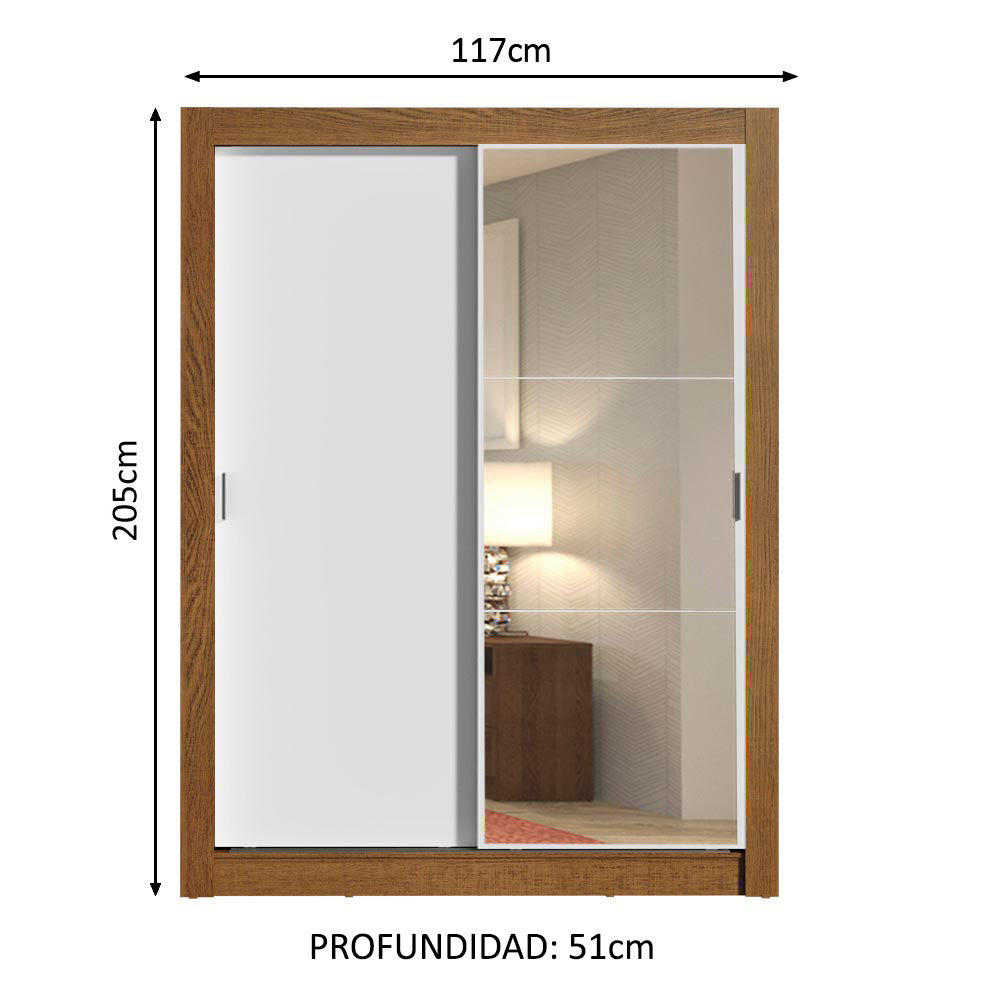 Placard Soltero 2 Puertas Corredizas con Espejo 2 Cajones Marrón/Blanco Dallas