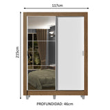 Placard Soltero 2 Puertas Corredizas con Espejo 2 Cajones con Patas Marrón/Blanco Dallas