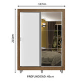 Placard Soltero 2 Puertas Corredizas con Espejo 4 Cajones con Patas Marrón/Blanco Dallas Plus