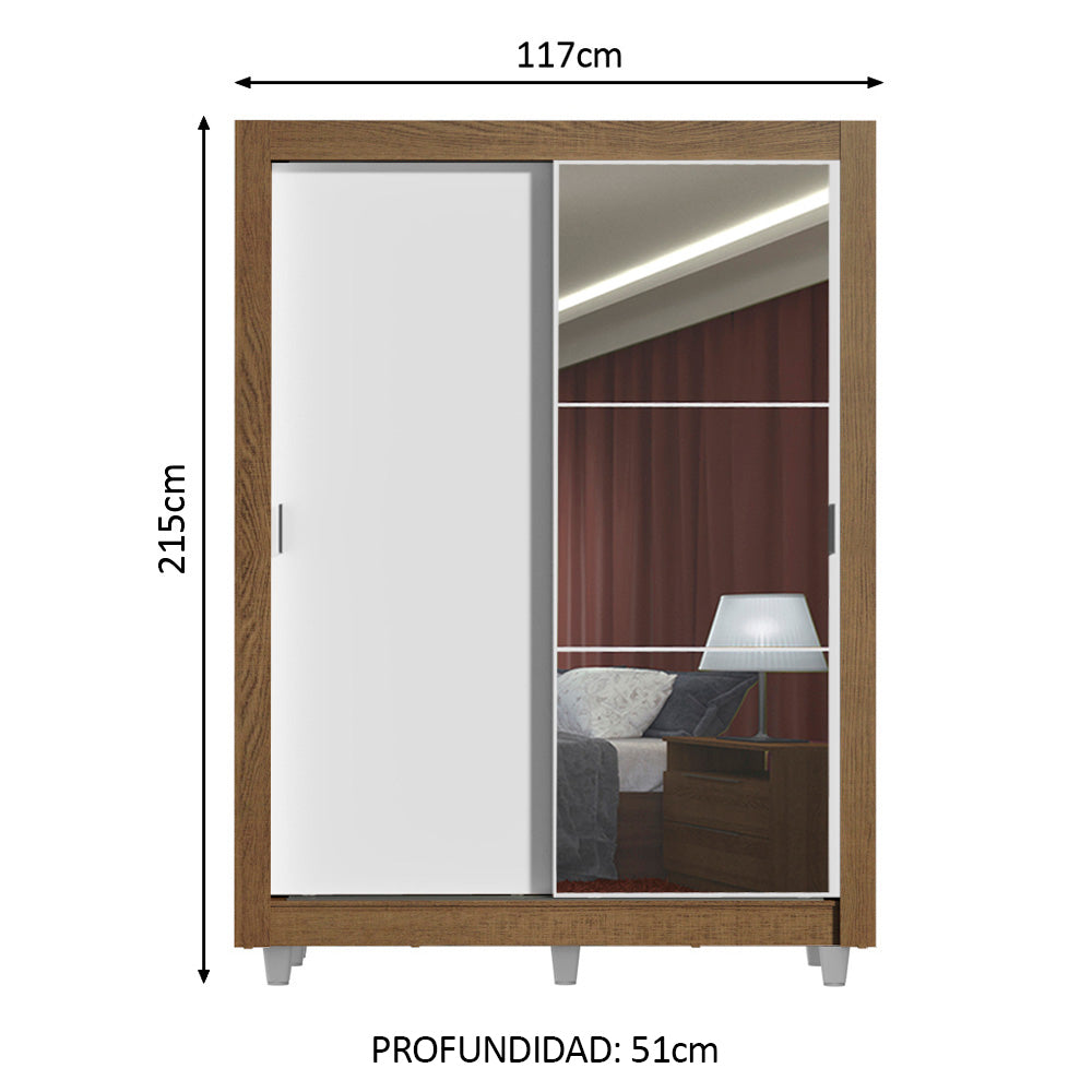 Placard Madesa Denver con Patas 2 Puertas Corredizas 1 Espejo 1.17 m x 2.15 m Marrón/Blanco