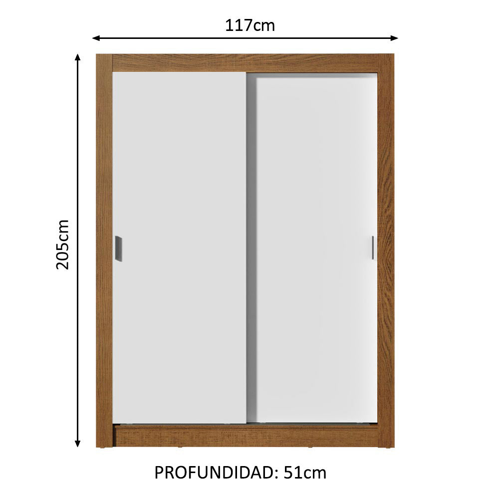 Placard Soltero Dallas Plus 2 Puertas Corredizas 4 Cajones Marrón/Blanco