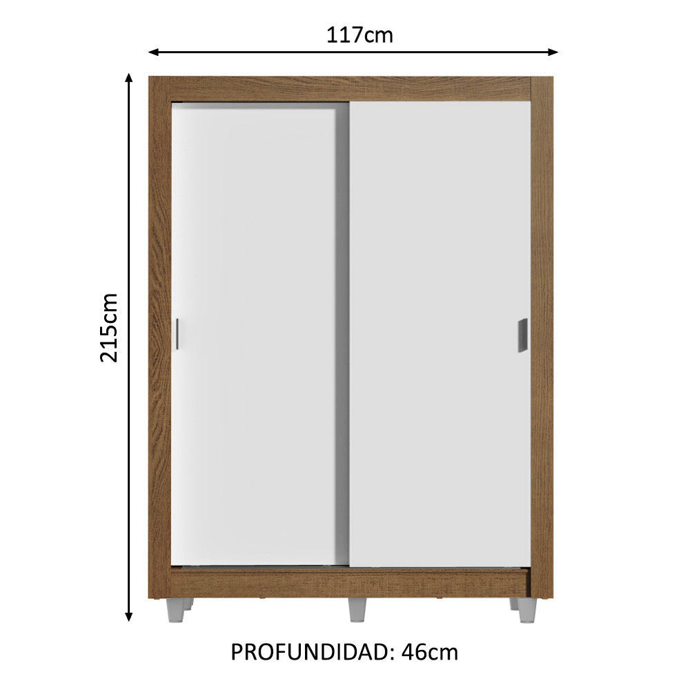 Placard Soltero Dallas Plus 2 Puertas Corredizas 4 Cajones con Patas Marrón/Blanco