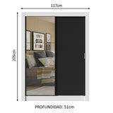 Placard Soltero Dallas Plus 2 Puertas Corredizas con Espejo 4 Cajones Blanco/Negro