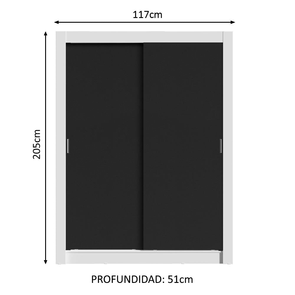 Placard Soltero Dallas Plus 2 Puertas Corredizas 4 Cajones Blanco/Negro