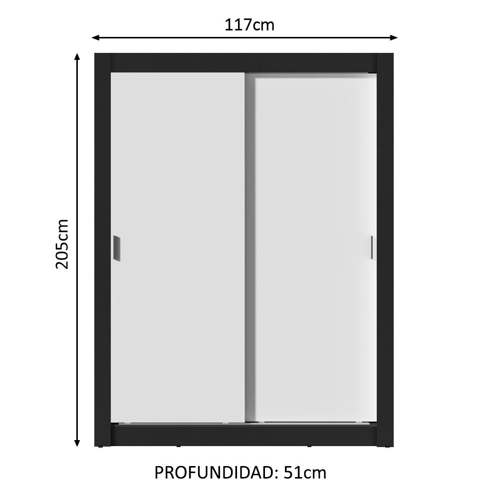Placard Soltero Dallas Plus 2 Puertas Corredizas 4 Cajones Negro/Blanco
