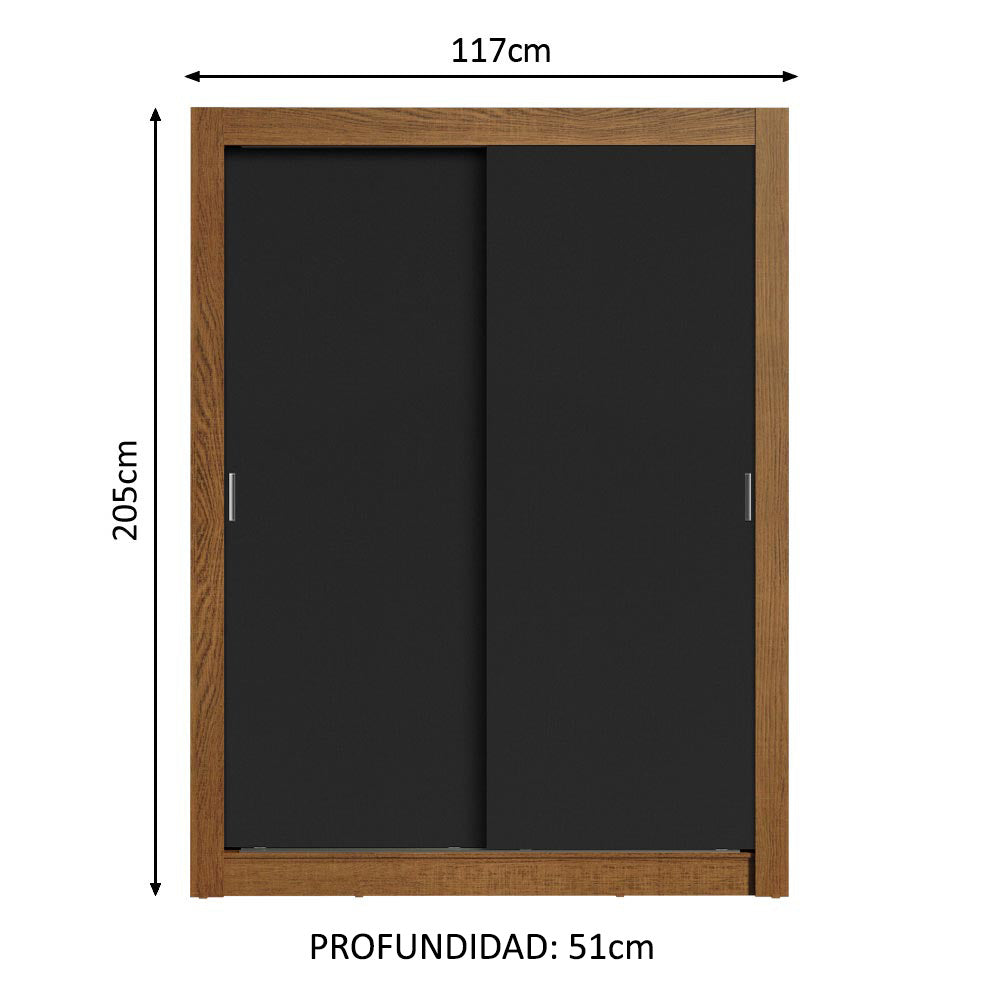 Placard Soltero Dallas Plus 2 Puertas Corredizas 4 Cajones Marrón/Negro
