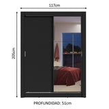 Placard Soltero Dallas 2 Puertas Corredizas con Espejo 2 Cajones Negro