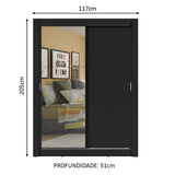 Placard Soltero Dallas Plus 2 Puertas Corredizas con Espejo 4 Cajones Negro