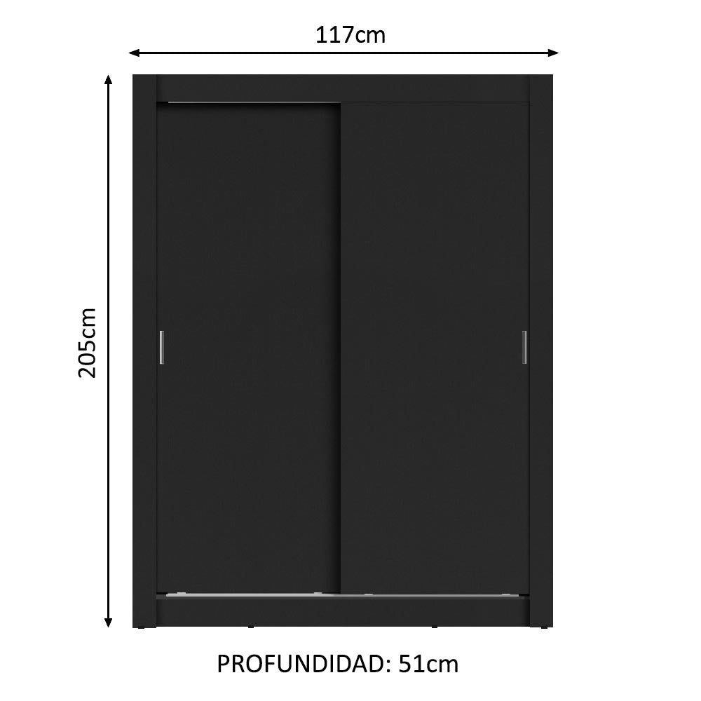 Placard Soltero Dallas 2 Puertas Corredizas 2 Cajones Negro