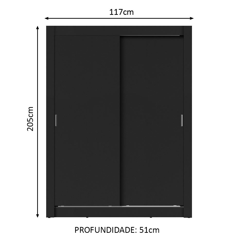 Placard Soltero Dallas Plus 2 Puertas Corredizas 4 Cajones Negro