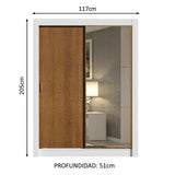 Placard Soltero 2 Puertas Corredizas con Espejo 2 Cajones Blanco/Marrón Dallas