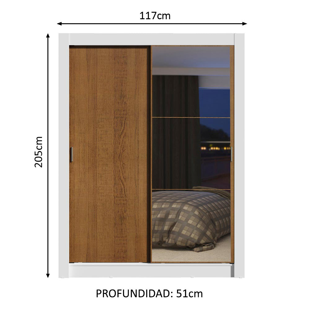 Placard Soltero 2 Puertas Corredizas con Espejo 4 Cajones Blanco/Marrón Dallas Plus