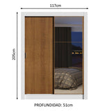 Placard Soltero 2 Puertas Corredizas con Espejo 4 Cajones Blanco/Marrón Dallas Plus