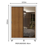 Placard Soltero 2 Puertas Corredizas Espejo 4 Cajones con Patas Blanco/Marrón Dallas Plus