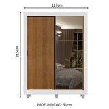 Placard Soltero 2 Puertas Corredizas Espejo 4 Cajones con Patas Blanco/Marrón Dallas Plus