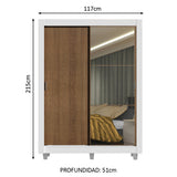 Placard Soltero Denver 2 Puertas Corredizas Espejo con Patas Blanco/Marrón