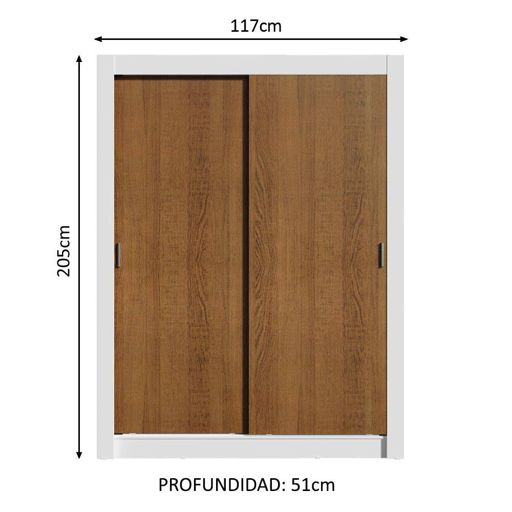 Placard Soltero Dallas Plus 2 Puertas Corredizas 4 Cajones Blanco/Marrón