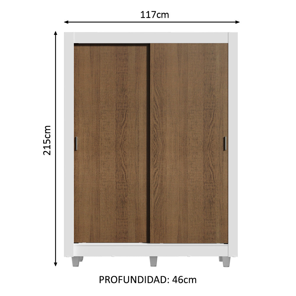 Placard Soltero Denver 2 Puertas Corredizas con Patas Blanco/Marrón