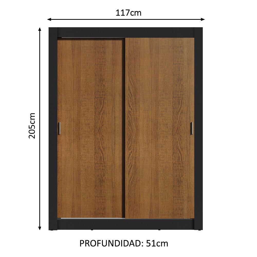 Placard Soltero Denver 2 Puertas Corredizas Negro/Marrón