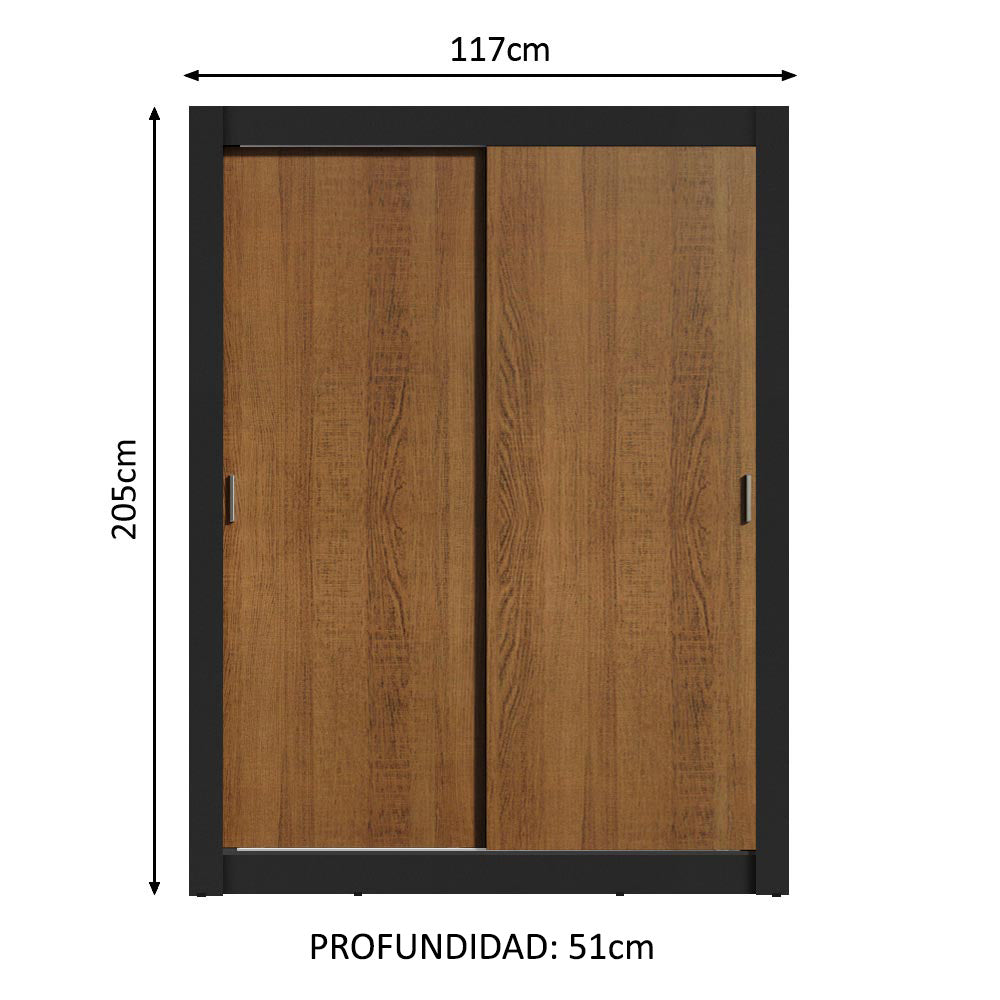 Placard Soltero Dallas 2 Puertas Corredizas 2 Cajones Negro/Marrón
