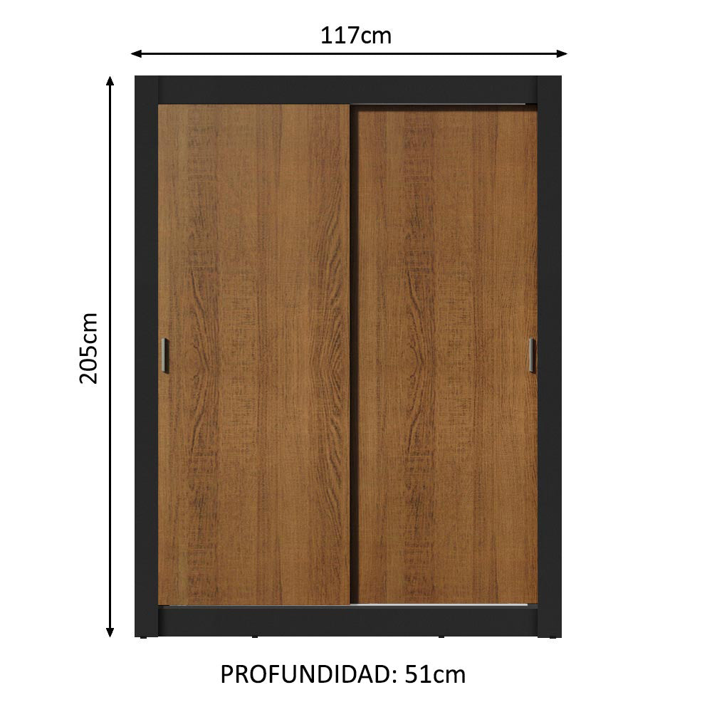 Placard Soltero Dallas Plus 2 Puertas Corredizas 4 Cajones Negro/Marrón