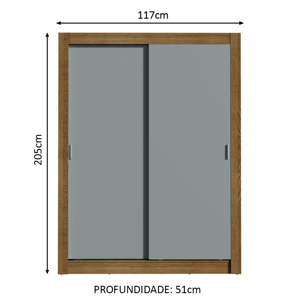 Placard Ropero Solteiro Madesa Denver 2 Puertas Corredizas Marrón/Gris