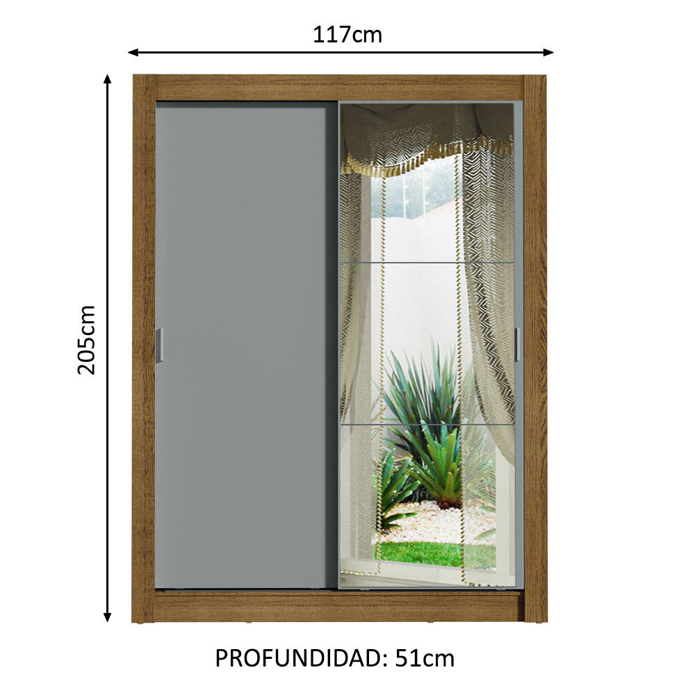 Placard Ropero Solteiro Madesa Denver 2 Puertas Corredizas con Espejo Marrón/Gris