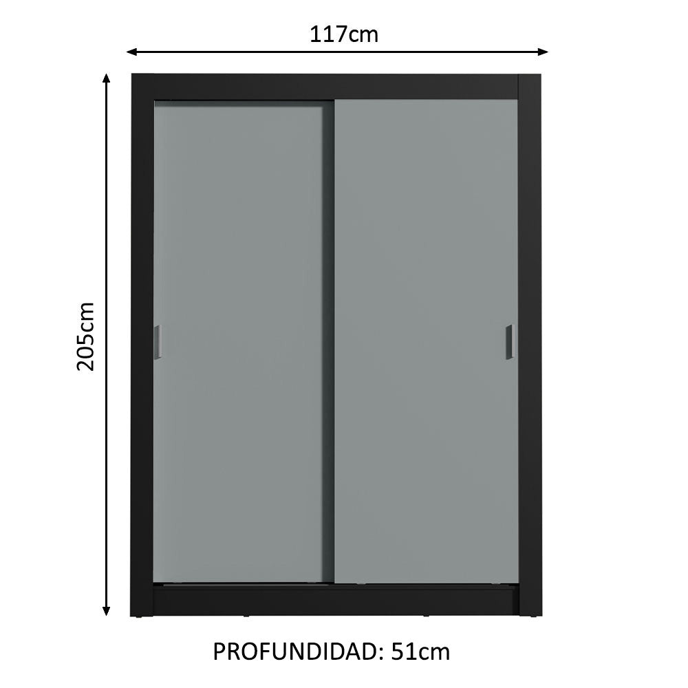 Placard Ropero Solteiro Madesa Denver 2 Puertas Corredizas Negro/Gris