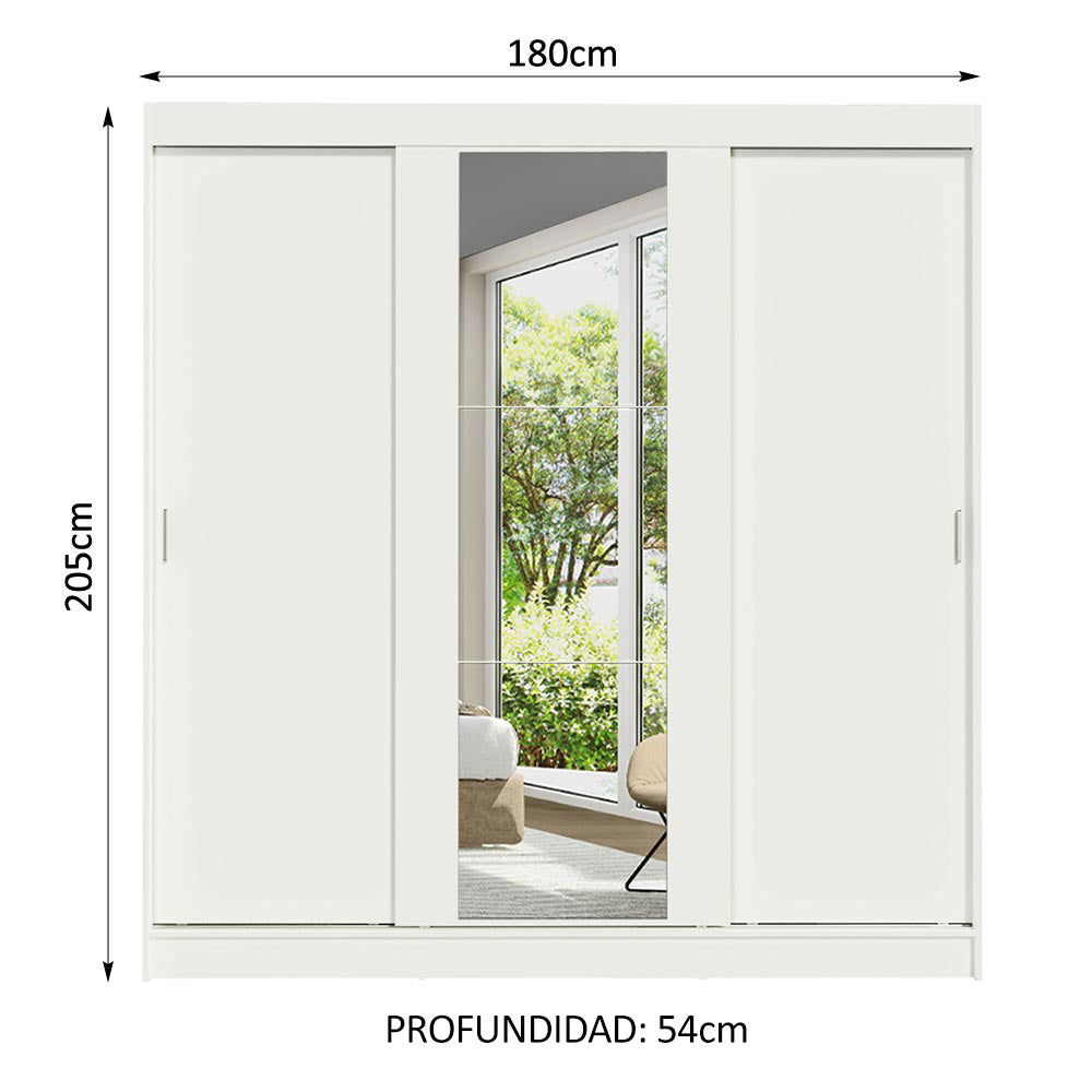 Placard Matrimonial Reno 3 Puertas Corredizas 1 con Espejo - Blanco