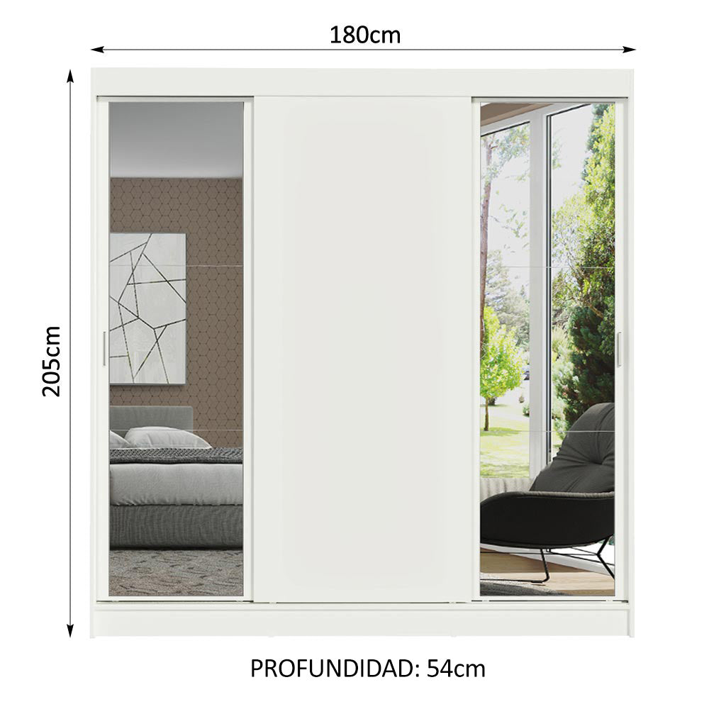 Placard Matrimonial Reno 3 Puertas Corredizas 2 con Espejos - Blanco