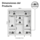 Placard Matrimonial con Patas 180 cm 3 Puertas con 3 Espejos Reno Blanco