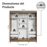 Placard Matrimonial con Patas 180 cm 3 Puertas con Espejo Reno Marrón