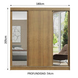 Placard Matrimonial Reno 3 Puertas Corredizas 2 con Espejos - Marrón